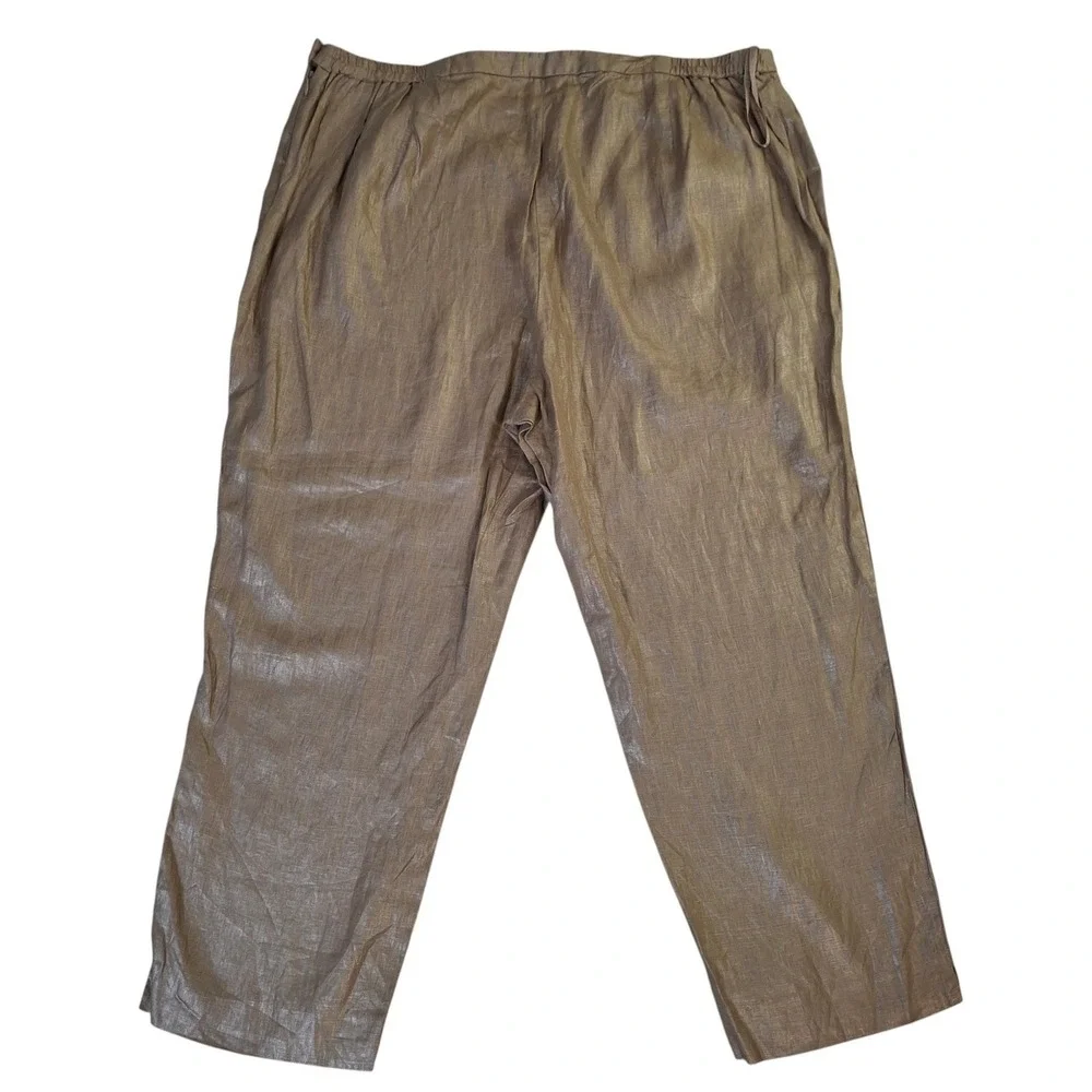 Lauren Ralph Lauren Metallic Gold Linen Pants Womens 20W Wide Leg Cropped Ankle‎